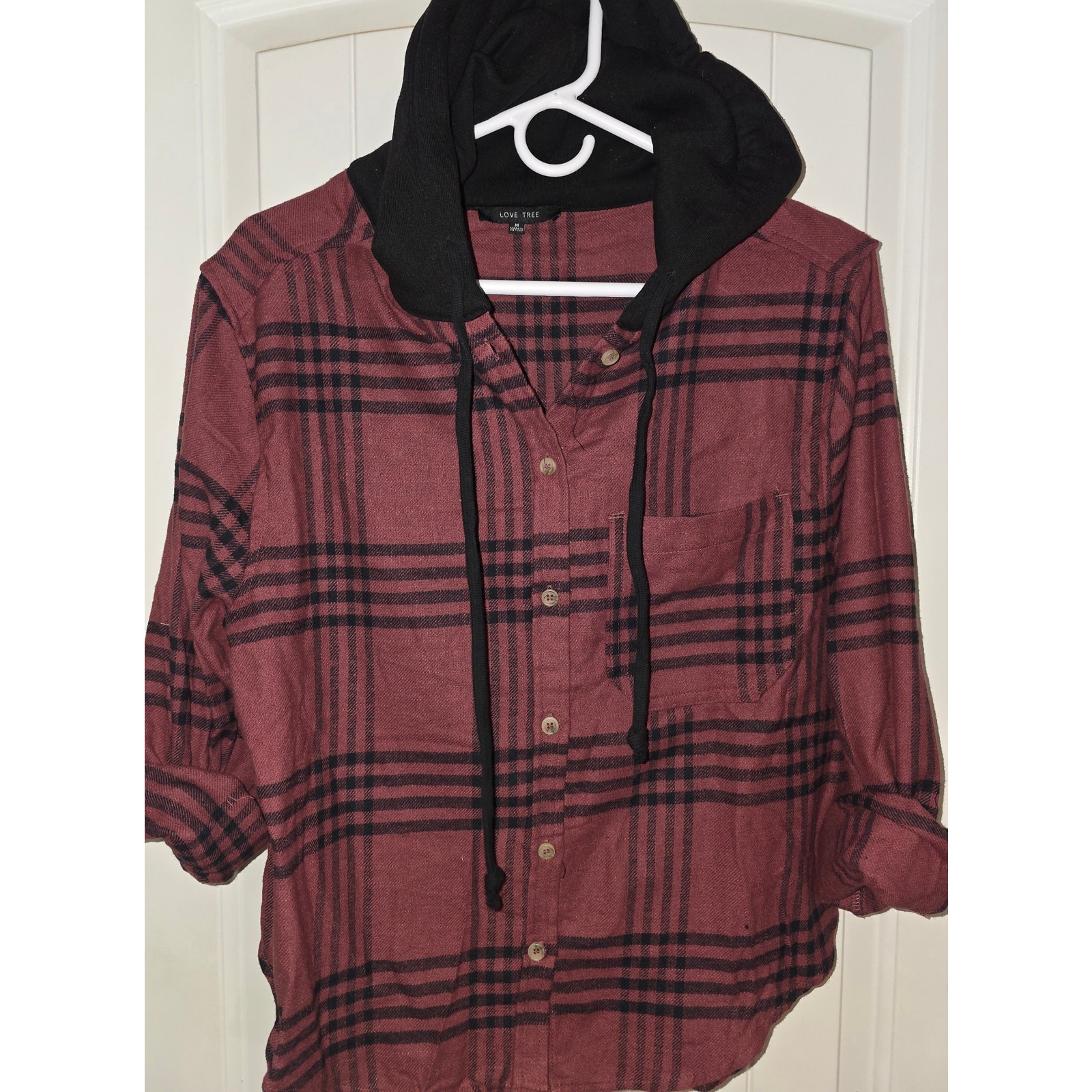 Love Tree Super Soft Flannel With Attached Hoodie Full Button Up Nwt Oversized S — image 4 of 4